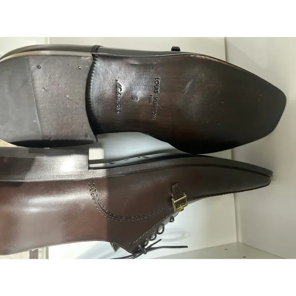 Louis Vuitton Damier Brown Leather Lace-Up Dress Shoes Size 40,5
